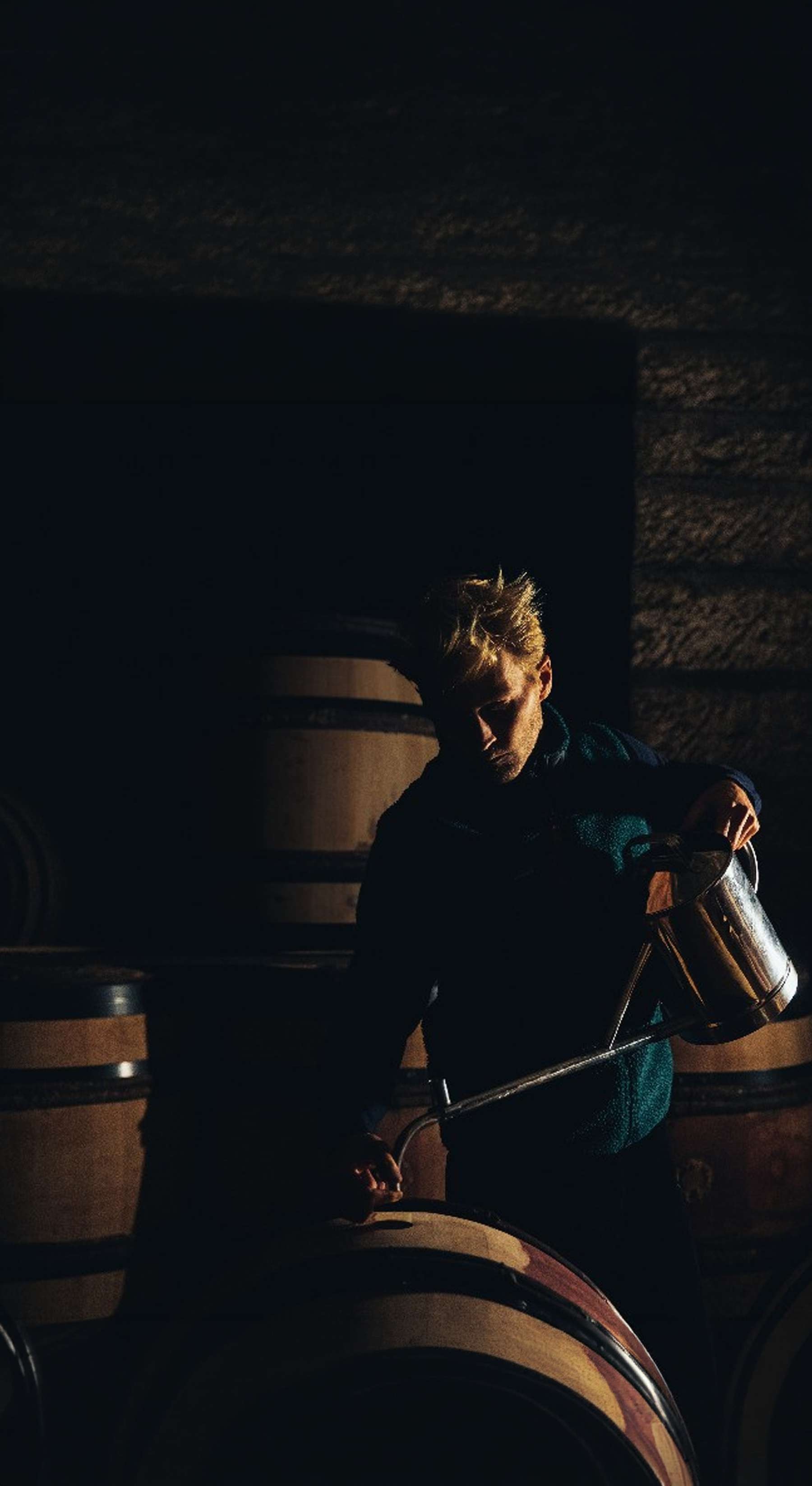 Young winemaker in the cellar